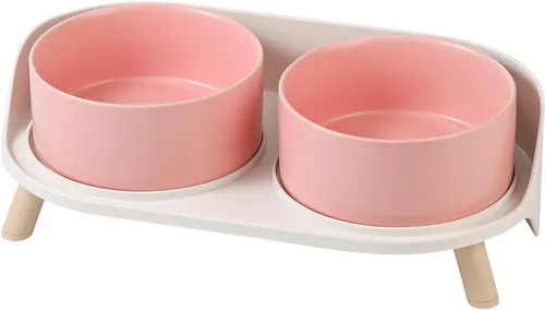 Vista 15 de Juego de Cuencos Elevados de Cerámica para Gatos - Platos Dobles Elevados para Alimentos y Agua - Soporte Antideslizante y Resistente a Salpicaduras