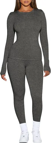 Vista 2 de Kaximil Ropa interior térmica para mujer, con forro polar, capa base, conjuntos largos