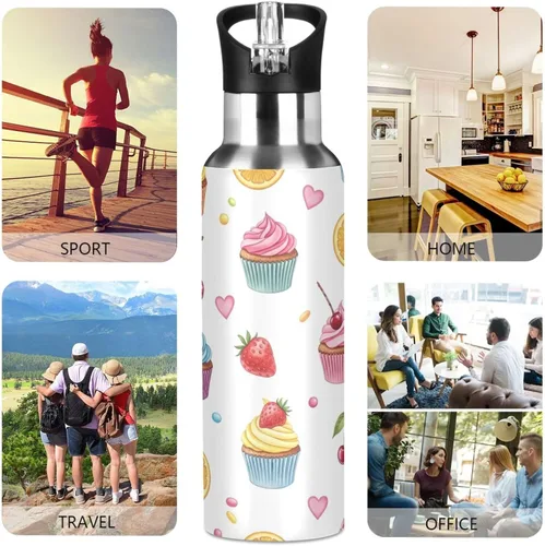 Vista 5 de Insulated Water Bottle 32 Oz, BPA-Free Sport Water Bottle Insulated for Gym Outdoor Travel School, Colorful Cupcakes