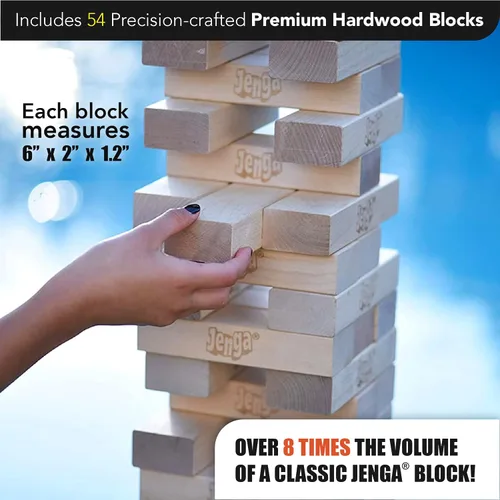Vista 4 de Jenga Gigante - Bloques de madera dura - Se apilan hasta más de 4 pies - Licencia oficial - JS6