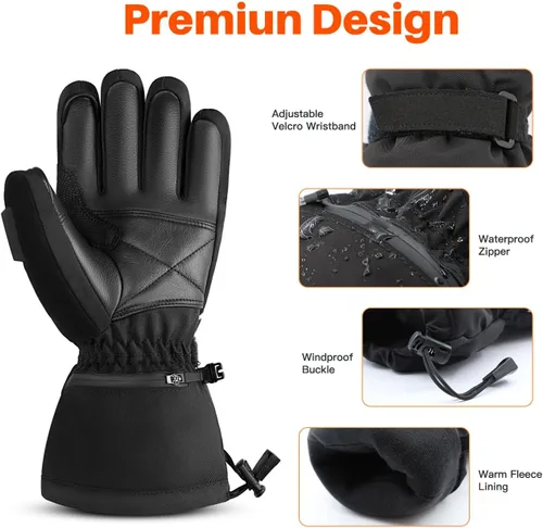 Vista 5 de Guantes eléctricos con calefacción, guantes de esquí impermeables y resistentes al viento con batería recargable y pantalla táctil, tres ajustes
