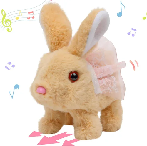Vista 32 de Hopearl - Conejo saltarín con campana, interactivo, mascota electrónica de peluche con sonidos y movimientos, orejas que se mueven y nariz que se