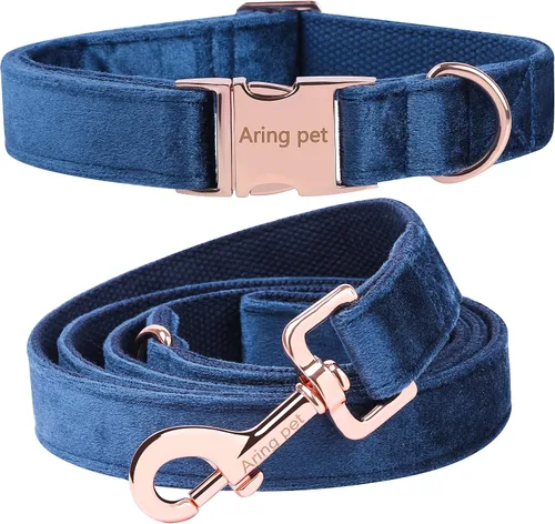 Vista 17 de ARING PET Collar y correa para perro, juego de collar y correa de terciopelo para perro, suave y cómodo, collares ajustables para perros