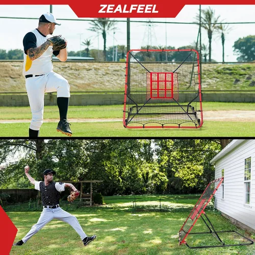 Vista 5 de Baseball Rebounder Net, 3/5 Adjustable Angles 4x4.5FT Pitch Back Baseball Softball Volleyball Rebounder with 2 Strike Zones, UV Resistant, Pitchback