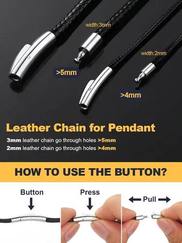 Vista 4 de U7 - Collar de cordón de cuero negro y marrón de 2mm 3mm con cierre de acero inoxidable personalizable, cadena de cuerda de cera tejida