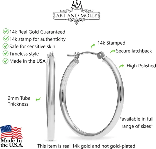 Vista 3 de Aretes de aro de oro de 14 quilates, 1 pulgada de diámetro, Metal