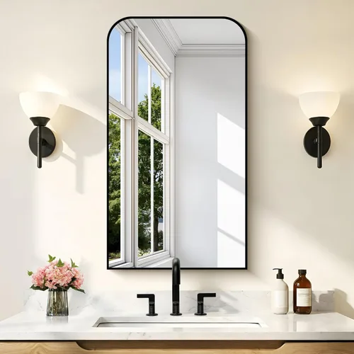 Vista 10 de COFENY Espejo de baño, espejo rectangular negro de 16 x 24 pulgadas para montar en la pared con marco delgado, espejos de tocador de baño para sobre