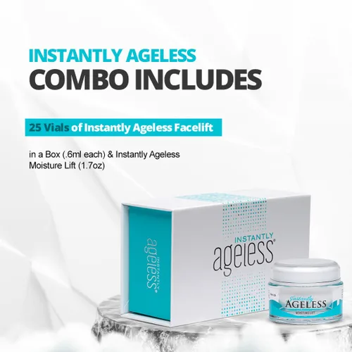 Vista 2 de Instantly Ageless Skin Care Duo Lift Bundle - 25 viales de estiramiento facial instantáneo en una caja y megahidratante con colágeno - Hidratante