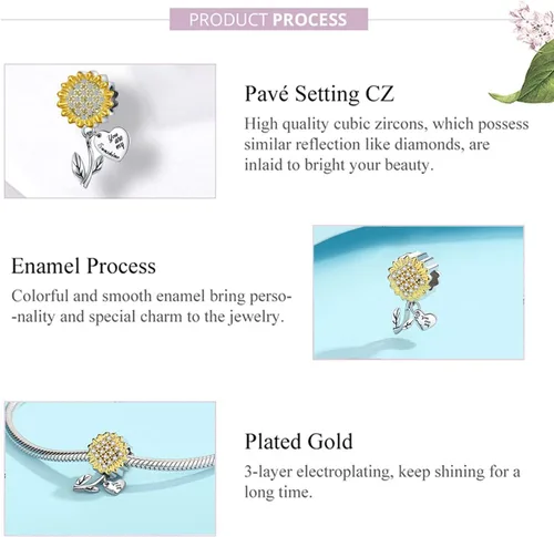 Vista 3 de Sunflower Charm Fit for Pandora Charms Bracelet and Necklace You Are My Sunshine Charm Gifts for Women