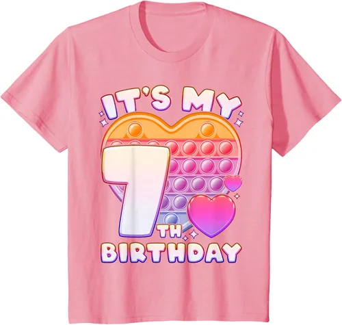 Vista 81 de Pop-it Birthday Girl 7 años de edad, Push it Pop Fidget Bubble Camiseta, Negro