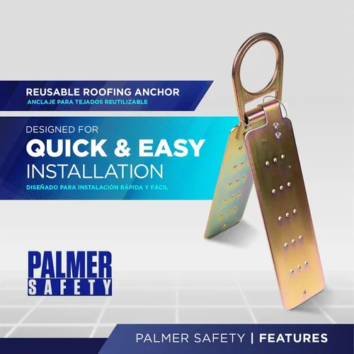 Vista 2 de Palmer Safety Soporte de anclaje de techo de acero temporal reutilizable para uso industrial y de construcción en madera/metal I OSHA/ANSI obediente