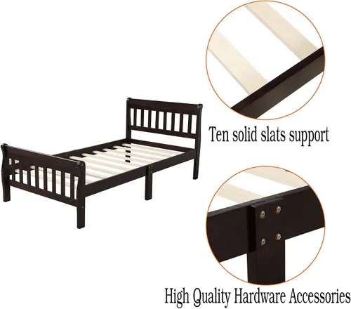 Vista 5 de Merax - Cama de plataforma de madera para cama doble con somier y soporte para listones de madera