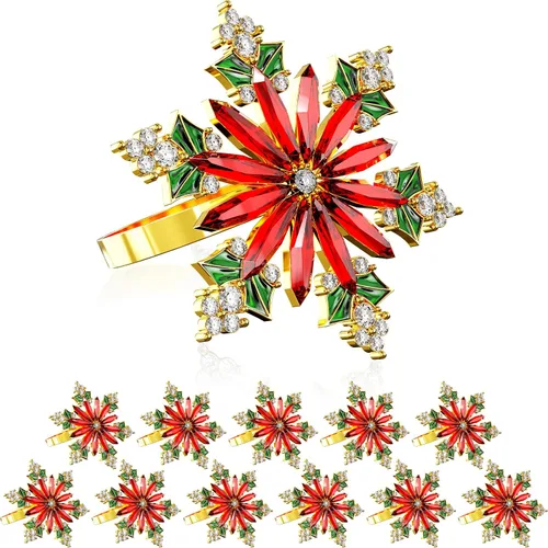 Vista 9 de ZeeDix Juego de 6 servilleteros de corona de Navidad, servilleteros de Navidad para servilletas de tela, servilleteros de Navidad para Acción