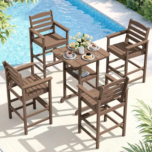 Vista 12 de SERWALL Juego de 3 sillas Adirondack de alta densidad y mesa de bar, Aruba