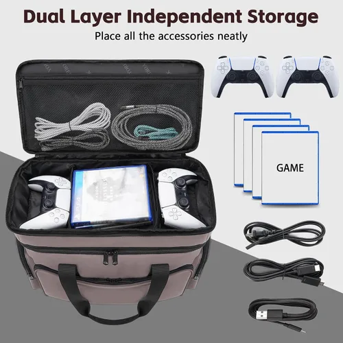 Vista 3 de YOREPEK 2 Layer Soft Carrying Case Compatible for PS5, PS4, PS4 Pro, Large Travel Cases for Game Console, Controller, Discs, Laptop, Tablet, Headset