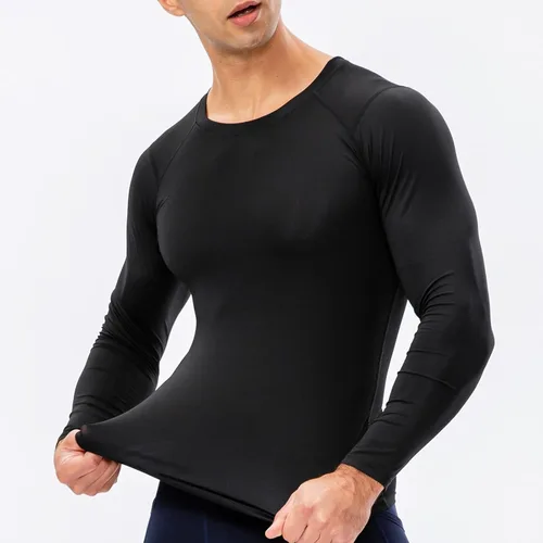 Vista 3 de Camiseta de compresión para hombre, de manga larga, atlética, para entrenamiento, camiseta deportiva activa, camiseta interior de ajuste seco
