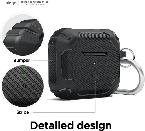 Vista 3 de elago - Funda de armadura sólida compatible con AirPods de tercera generación, compatible con AirPods 3, diseño de absorción de golpes, TPU