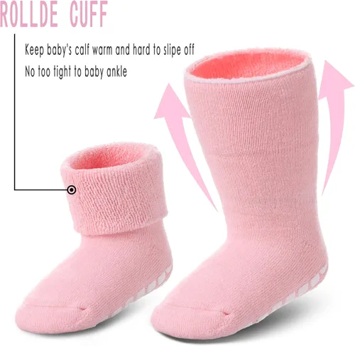 Vista 4 de DYW Calcetines antideslizantes para bebés, niños y niñas, calcetines gruesos de algodón cálido para invierno