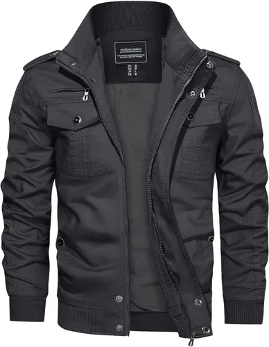 Vista 16 de Crysully - Chaqueta cortavientos para hombre, estilo informal y cuello militar, para primavera-otoño