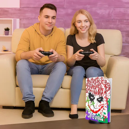 Vista 5 de Skin Sticker for Game Console 5 Cover - Clown Art, Compatible with Both Disc Edition & Digital Edition (not Slim Ver) - 2 Controller Skins & Console