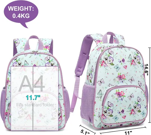 Vista 5 de Mochila escolar para niños y niñas, mochila escolar para preescolar y jardín de infantes, bolsas de guardería, púrpura, ((Butterfly-Purple)