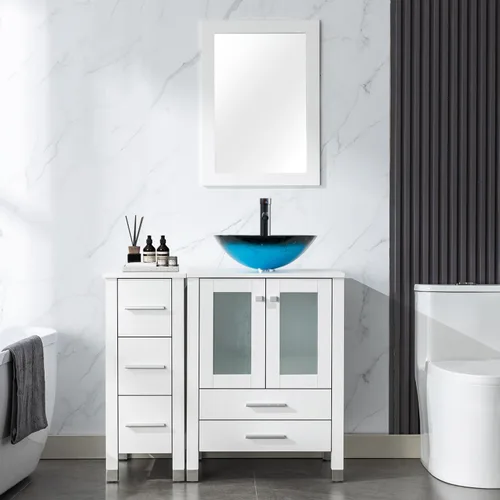 Vista 32 de LUCKWIND 36" Bathroom Vanity Combo with Sink, 24"+12.6" Width, Painted Bathroom Storage Cabinet with 5 Drawers, Including Tempered Glass Round