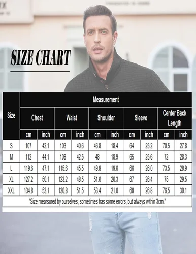Vista 6 de COOFANDY Sudadera con cuello de cuarto para hombre, suéter de manga larga con diseño de gofres