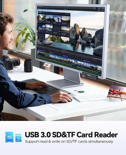 Vista 5 de ORICO Hub USB 3.2, Abrazadera USB Hub con puerto de fuente de alimentación adicional, extensor USB de 5 puertos de aluminio de 10 Gbps con 2 puertos