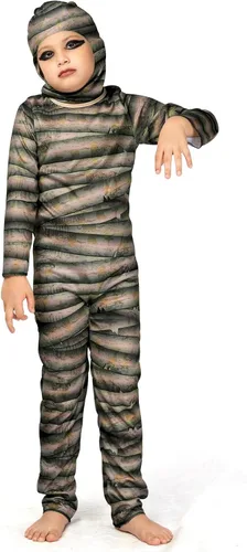Vista 6 de Camlinbo Halloween Mummy Costume for Kids Girls Boys Mysterious Egyptian Mummy Suit Cosplay Outfit Halloween Party Dress Up