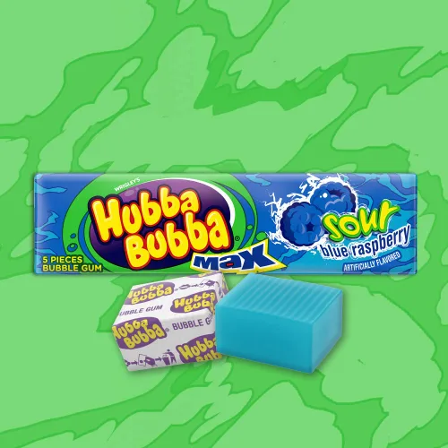 Vista 3 de HUBBA BUBBA Chicle de frambuesa azul ácido, paquete a granel de goma de mascar – 5 piezas, paquete de 18 Bulk candy gum multi-pack for sour candy