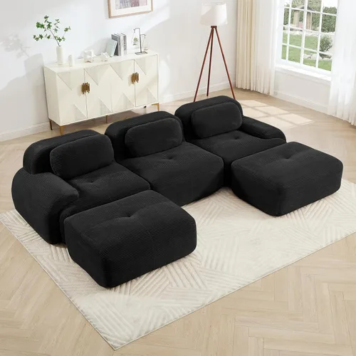 Vista 26 de Sofá moderno comprimido sin armazón de 116", sofás seccionales de 3 plazas para sala de estar, sofá seccional modular de pana verde nube, espuma