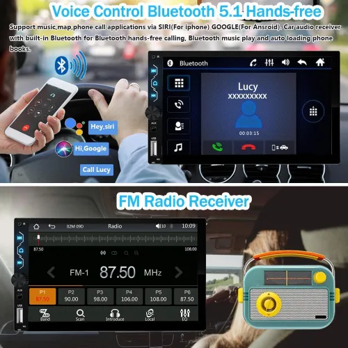 Vista 2 de Radio de coche con pantalla táctil de 7 pulgadas con Apple Carplay y Android Auto - Bluetooth, cámara de respaldo, enlace espejo, SWC