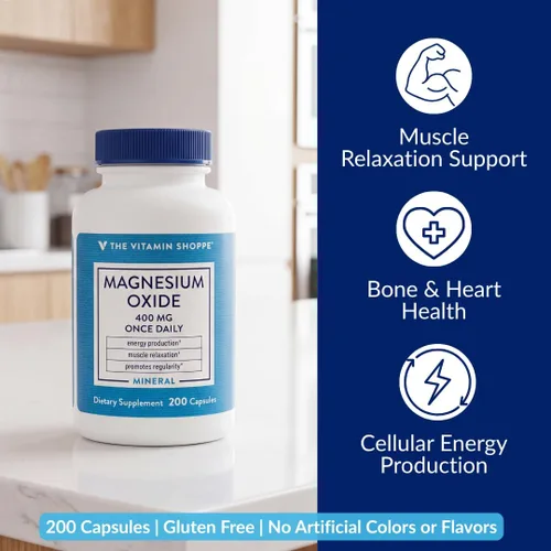 Vista 2 de The Vitamin Shoppe Suplemento de óxido de magnesio de 400 mg, mineral de magnesio diario para relajación muscular, salud ósea y apoyo a