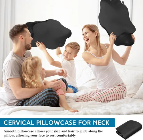 Vista 6 de Hahafelt Funda de Almohada Cervical para el Cuello (Solo Funda de Almohada) Funda de Almohada de Satén con Cremallera Funda de Almohada de Contorno