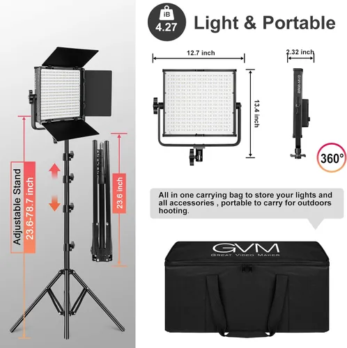 Vista 6 de GVM Luces de video RGB con control de aplicación, kit de iluminación de video de estudio a todo color de 50 W, luces de video LED para iluminación