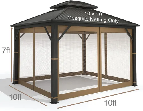 Vista 2 de Mosquitera Universal de Repuesto para Gazebo – Hugline Pantalla de Malla para Exteriores de 10' x 10', Cortina de Pared Lateral de 4 Paneles