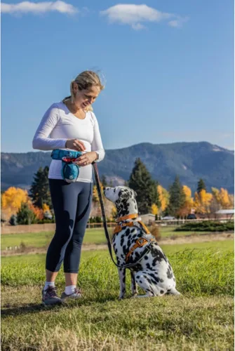Vista 5 de Kurgo Go Stuff It Bolsa de Premios para Perros, Bolsa de Entrenamiento de Premios para Perros, Bolsas de Premios para Mascotas, Riñonera Manos Azul