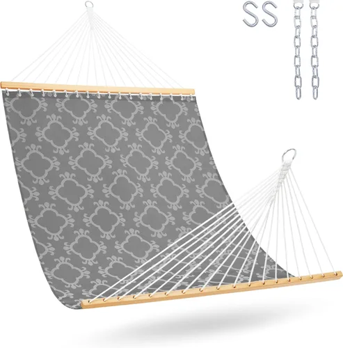 Vista 10 de Lazy Daze Hamacas Hamaca de secado rápido con barra separadora de tela Textliene, hamaca doble para 2 personas con cadenas para exteriores, patio