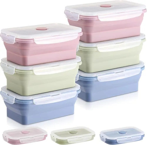 Vista 10 de Mifoci 6 recipientes de silicona para alimentos, contenedores plegables de almacenamiento de alimentos con tapas herméticas, apilables