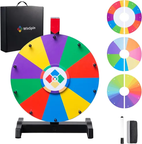 Vista 13 de WinSpin Rueda de premios de mesa de 12 pulgadas, rueda de ruleta de juegos de carnaval con marcador de borrado en seco, rueda giratoria resistente