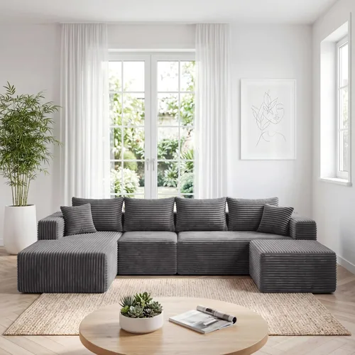 Vista 48 de Sofá modular deshuesado de 118 pulgadas con diván y otomano de pana de gran tamaño en forma de U, sofá de nube para asiento profundo para sala