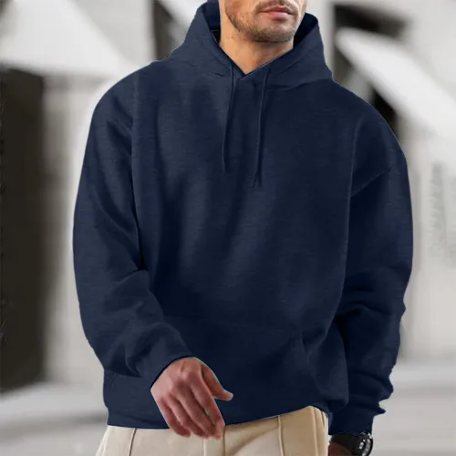 Vista 3 de Sudadera con capucha de algodón para hombre y mujer, sudadera casual de manga larga con cordón Azul marino