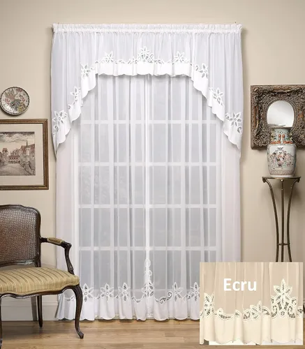Vista 10 de Today's Curtain Plymouth Classic Battenburg - Cenefa transparente con apliques, 14 pulgadas, color crudo