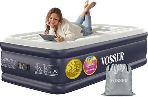 Vista 12 de VOSSER Colchón de aire individual XL con bomba incorporada, colchón inflable extra largo de 13 pulgadas elevado de 80 pulgadas, cama de aire Azul