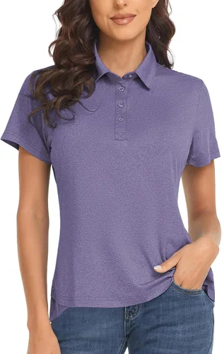 Vista 7 de Polu Women's Golf Polo Shirts Moisture Wicking Short Sleeve Casual Collared 4-Button T-Shirts