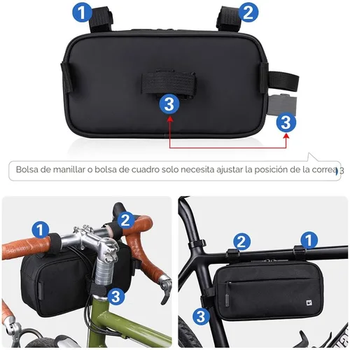 Vista 5 de Rhinowalk Bolsa de manillar de bicicleta, multifuncional impermeable para bicicleta de montaña, bolsa frontal para bicicleta de carretera, cesta