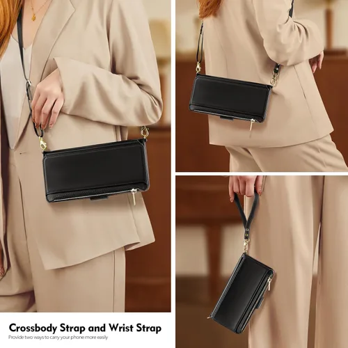 Vista 4 de Antsturdy Funda compatible con iPhone XR tipo cartera para mujer, bloqueo RFID, de piel sintética, funda cruzada para teléfono, con cremallera