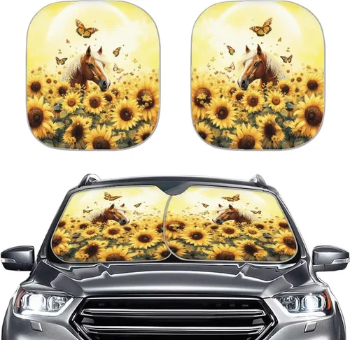 Vista 14 de Parasol para parabrisas de automóvil con estampado de playa tropical, protección universal para proteger el interior del automóvil, bloquea