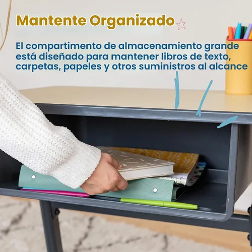 Vista 5 de ECR4Kids Cave - Escritorio para estudiantes con caja de libros de plástico, escritorio escolar para el aula con gran organizador de almacenamiento