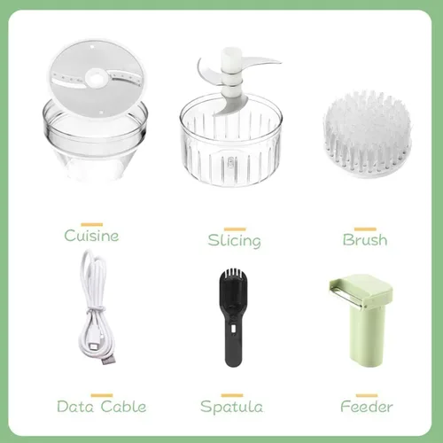 Vista 8 de Picador eléctrico 5 en 1, electrodomésticos de cocina inteligentes, mini juego de picador de verduras de mano, cortador eléctrico de verduras